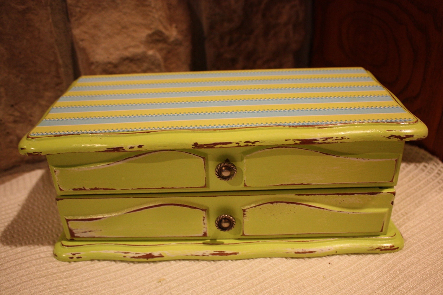 Shabby Chic Distressed Lime Green Jewelry Box