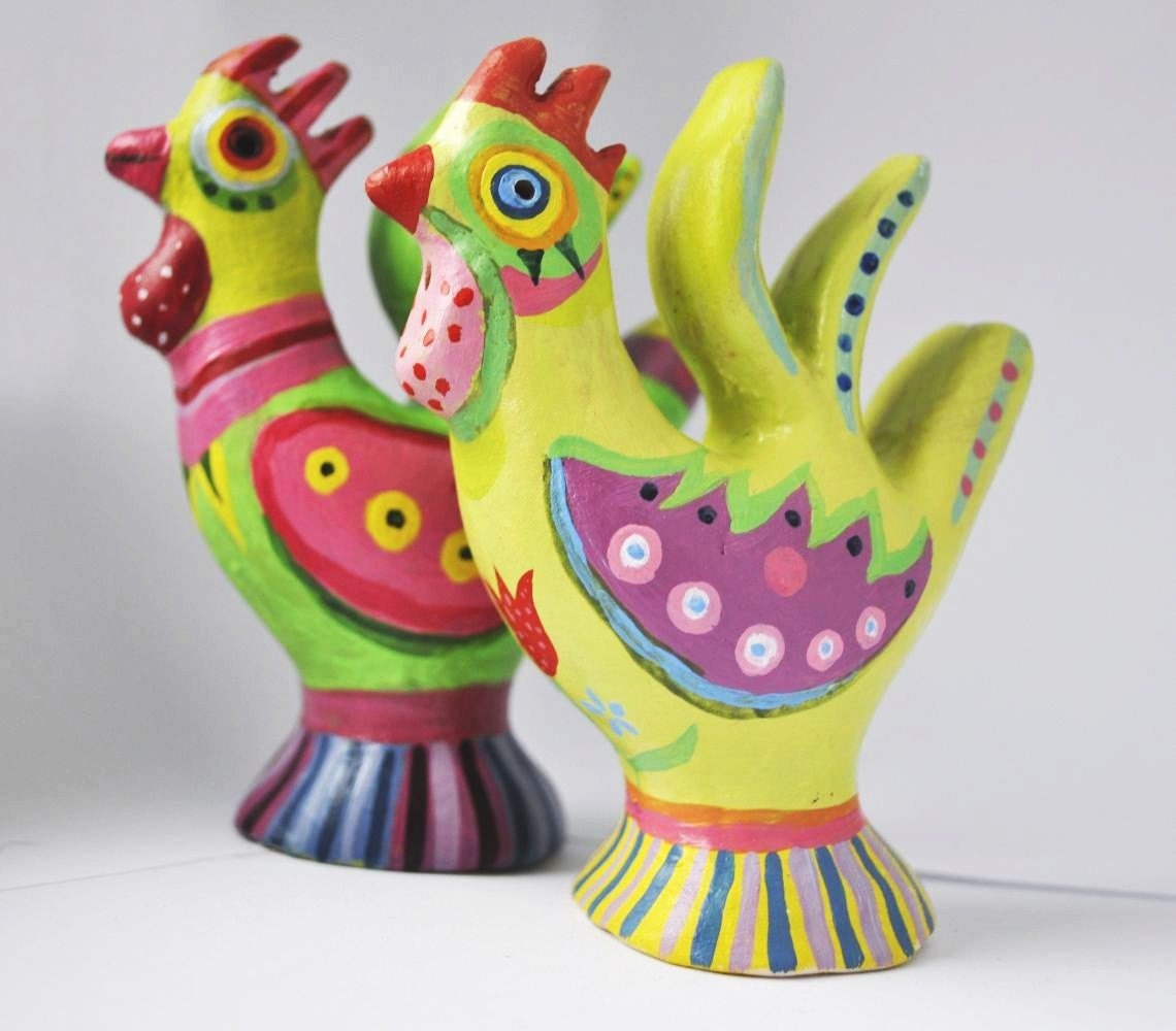 ceramic sculpture -Handpainted Clay Rooster Whistle - home  decor- green