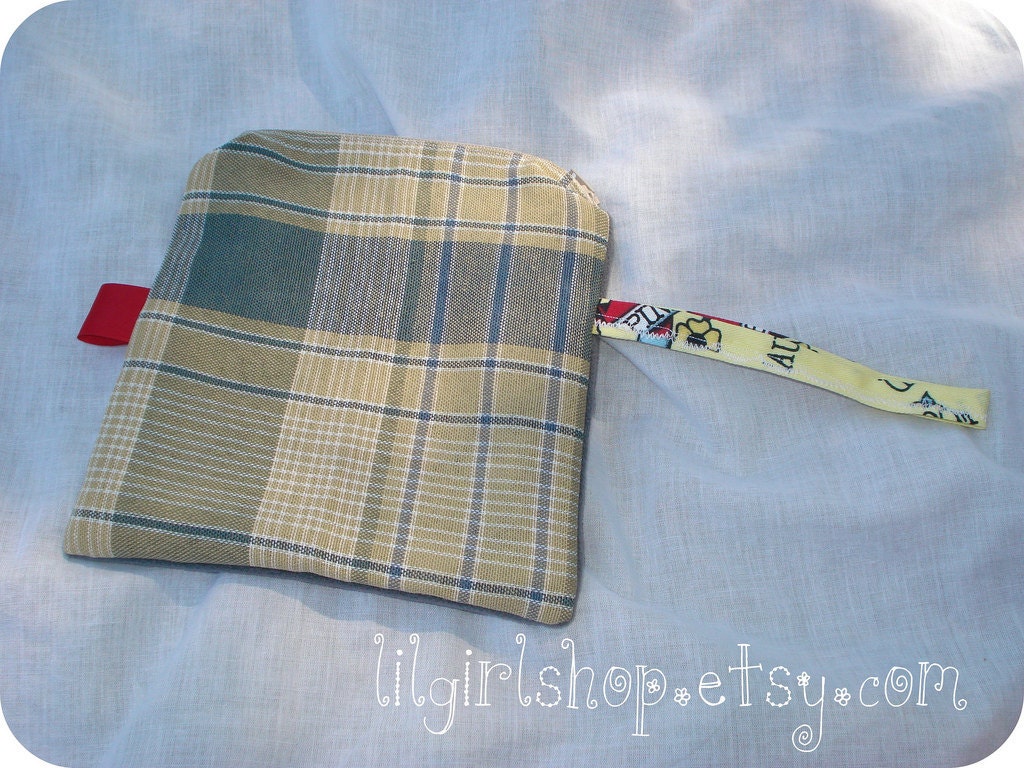 blue khaki plaid wristlet zipper pouch - perfect for when you are walking the dog