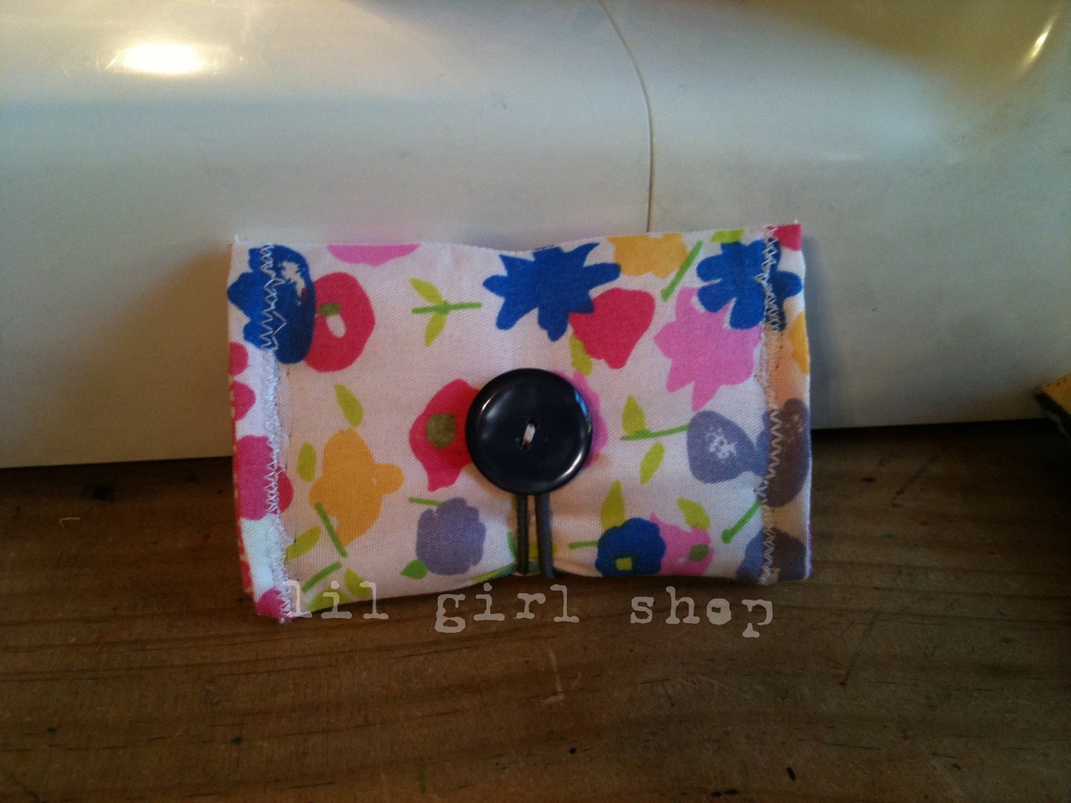 everyday card case wallet PINK watercolor floral button loop elastic closure padded by lilgirlshop