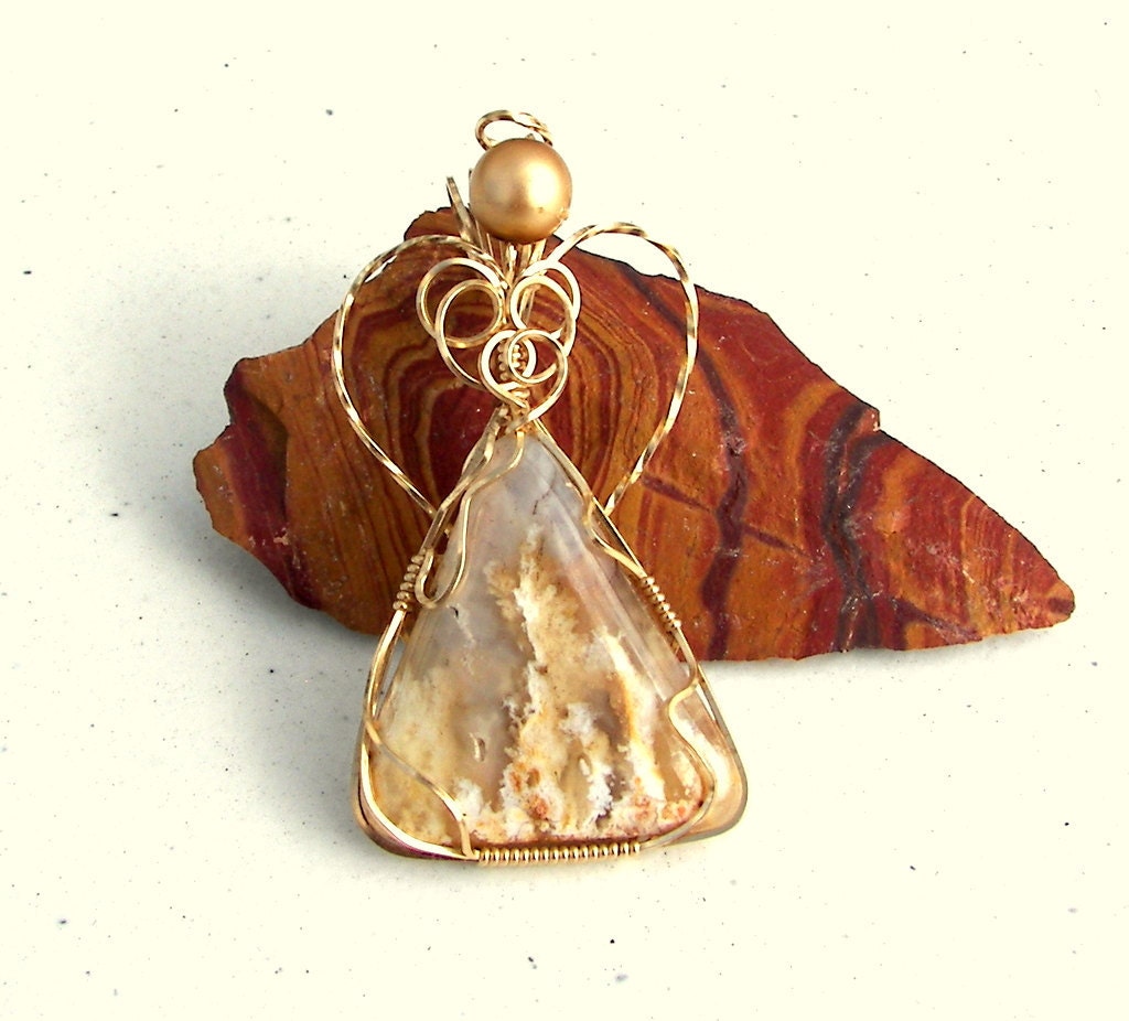 Angel Pendant Wire Wrapped Graveyard Point Plume Agate