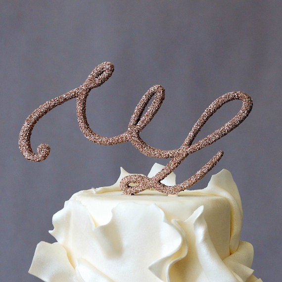 Wedding Cake Topper - Script Monogram - Glass Glitter Initial