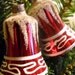 Ca 1930s 2 Burgandy Hand Blown and Painted Glass Bells Frosted with Mica-Germany-Great for Feather Trees