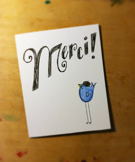 Handmade Merci Thank You Birdie Card