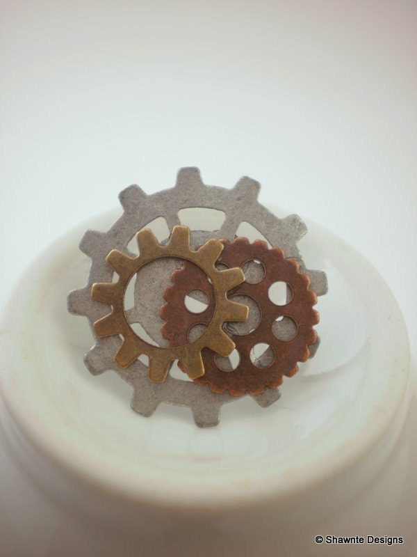 Mixed metal cogs and gears earrings