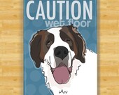 St Bernard Magnet - Caution Wet Floor - Dog Magnet