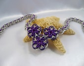 Puple & White Celtic Flower Necklace with EPDM and Aluminum