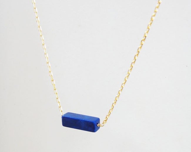 Lapis Blue Rectangle Bar Gold Filled Necklace - everyday necklace, gift ideas, best friend gift, birthday gift, for her, under 25