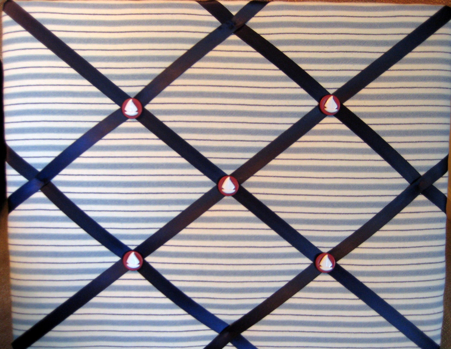 Nautical French Memo Board, Photo Memory Board, Sailing, Boats, Navy blue stripe, sailboat buttons 16 x 20 inches
