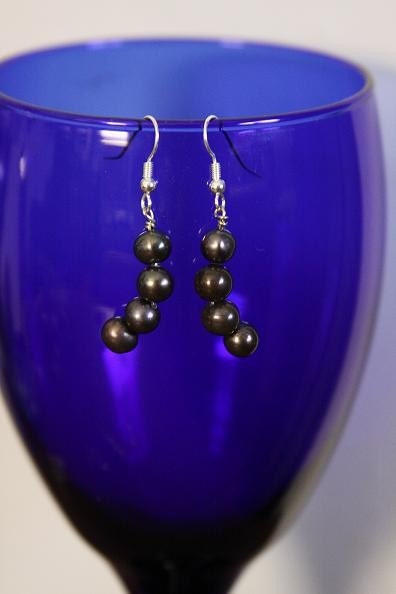 Curved Blue Pearl Earrings