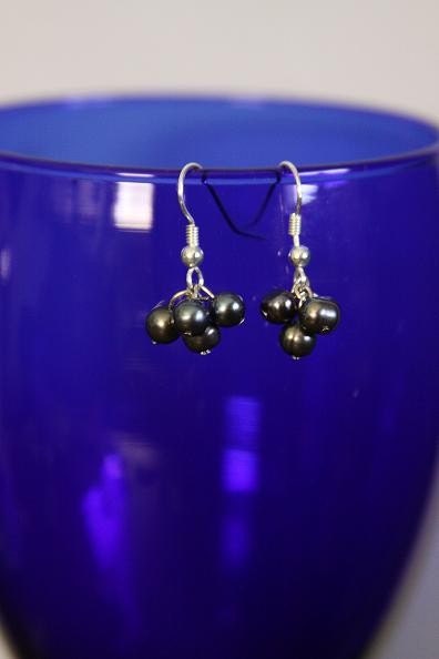 Dark Blue Pearl Cluster Earrings