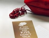4x6 gold color Postcard with envelope, typography text, unisex love greeting card, paper goods: If You Wanna Kiss, Kiss, Dont Talk.