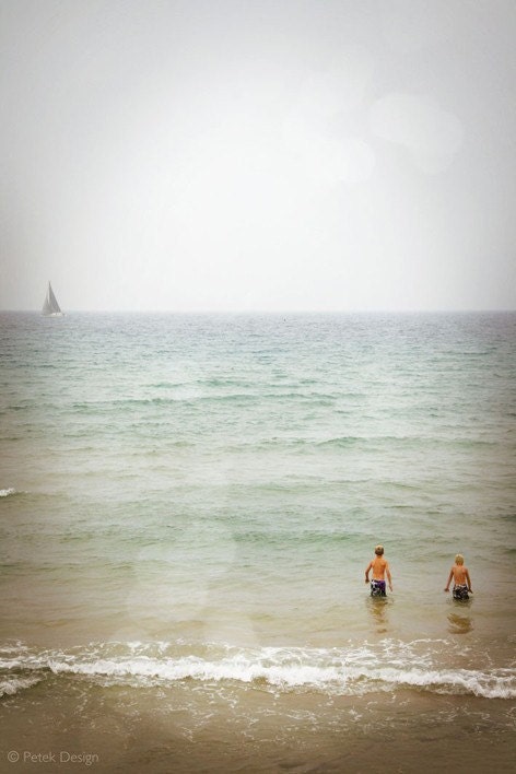 Foggy Summer Day. Art Photograph 4x6inch (10x15cm) pale color, beach, vacation, Israel