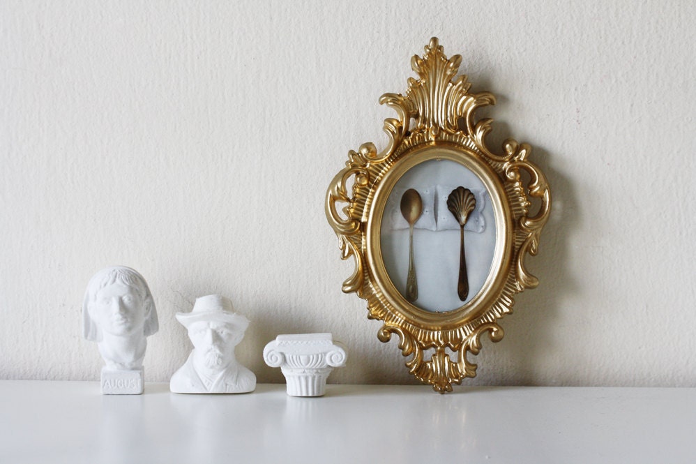 Vintage Upcycled Rococo Frame with Spooning Photo, Romantic Home Decor Gift, Shabby Chic Style