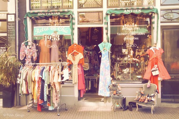 Vintage Shop, Amsterdam. Art Wall Photograph, Print Photo 5x7 Shabby Chic, fade colors, Classic Fashion, home decor