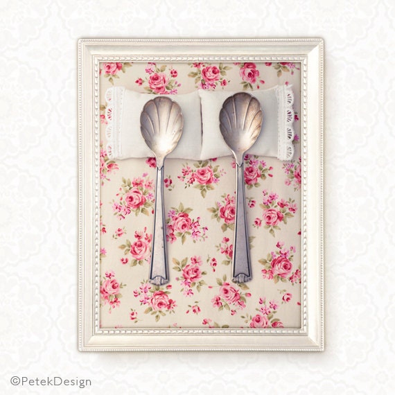 Romantic Whimsical Kitsch Gift Spooning No2 Fine Art Photo 8x10 Bedroom Wall Weddings Shabby Cottage Chic pink rose floral