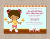 Roller Skating Birthday Party Invitations - African American Skater
