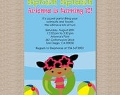African American Girl Pool Birthday Party Invitations