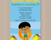 African American Boy Pool Birthday Party Invitations
