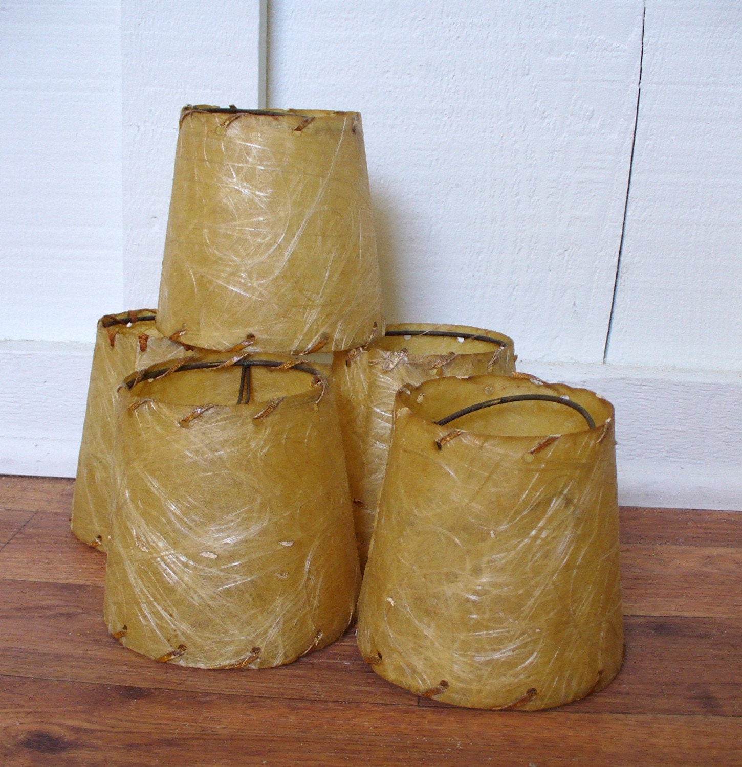 Lot of four 1950s fiberglass lamp shades Eames Era Mid Century