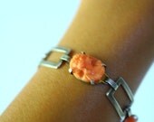Vintage Sterling Silver Mid Century Coral Cameo Bracelet