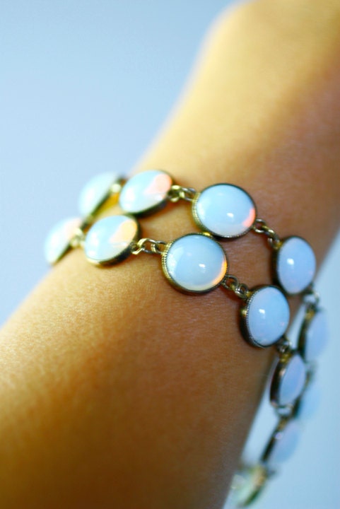 Antique Moonstone Opal Necklace Bracelet Earring Set
