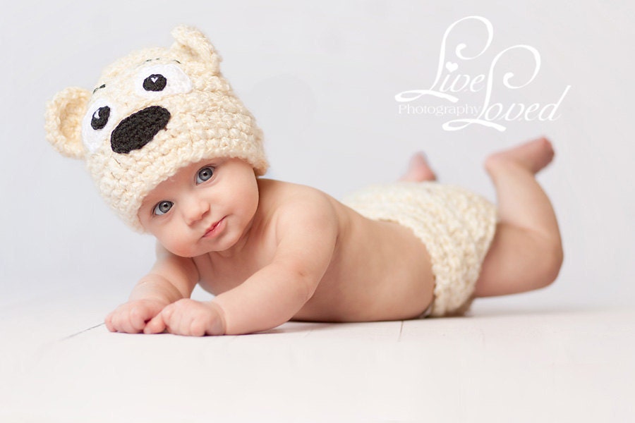 Download PDF crochet pattern - Teddy-Bear hat and diaper cover
