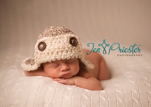 Download PDF crochet pattern 022 - Aviator hat - Multiple sizes from newborn through age 4