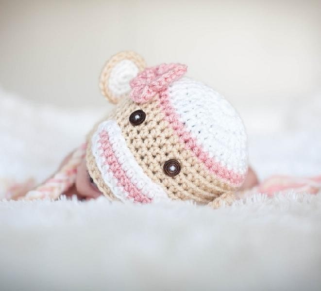 PDF CROCHET PATTERN 010 - Sock Monkey hat - Multiple sizes from newborn through age 4