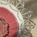federal petal Glass Plate Flower No-Kill Ever-Blooming garden art ooak repurpose vintage pink