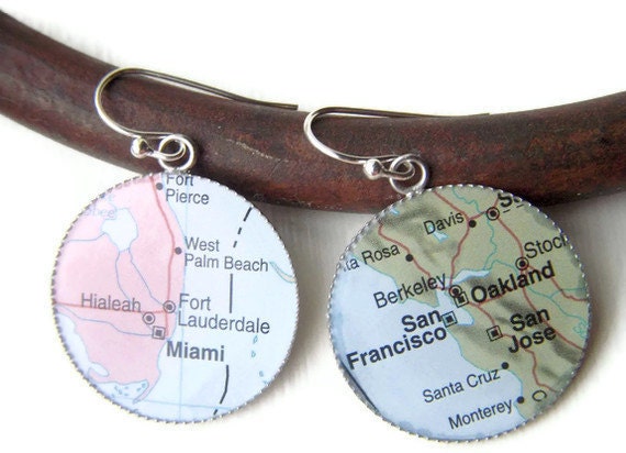 Round Lightweight Sterling Silver Custom Map Earrings