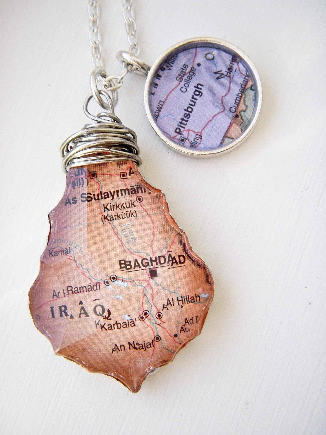 Custom Maps Necklace Personalized  You Pick Locations