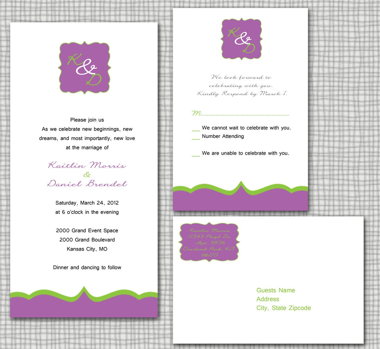 Swirl purple green Wedding Invitations
