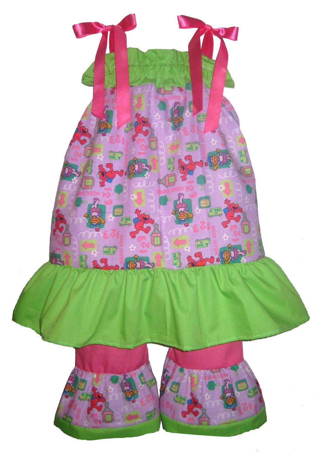 Pillowcase Dress & Pants Set Sesame Street Elmo Zoe School Boutique 12/18M 24M/2T 3T/4T 5/6 Pageant New