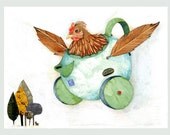 Chicken in a TeaPot Print 8x11 Illustration