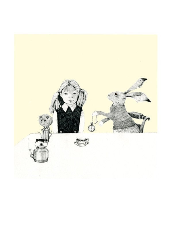 Print Alice and March Hare Tea Party illustration  8x11
