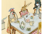 Tea party art print  illustration 8x11