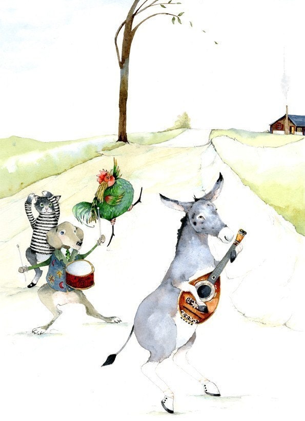 Print Musicians of Bremen Illustrated Print 8x11