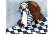 Cat Print Stripy Cat, Puss and Boot illustration 8x11