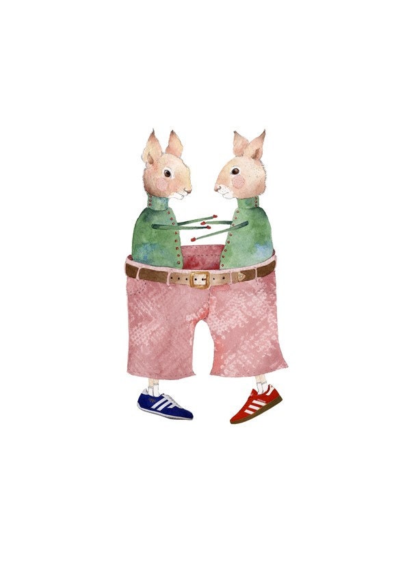 Squirrel print Twin Squirrel Gemini  Illustration Print  8x11
