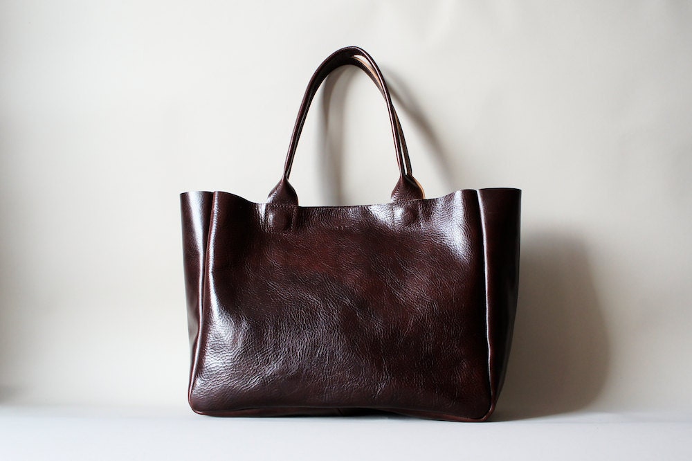 Dark Brown Leather  Bag - Heirloom Tote - Oxblood Brown Vegetable Tanned Leather