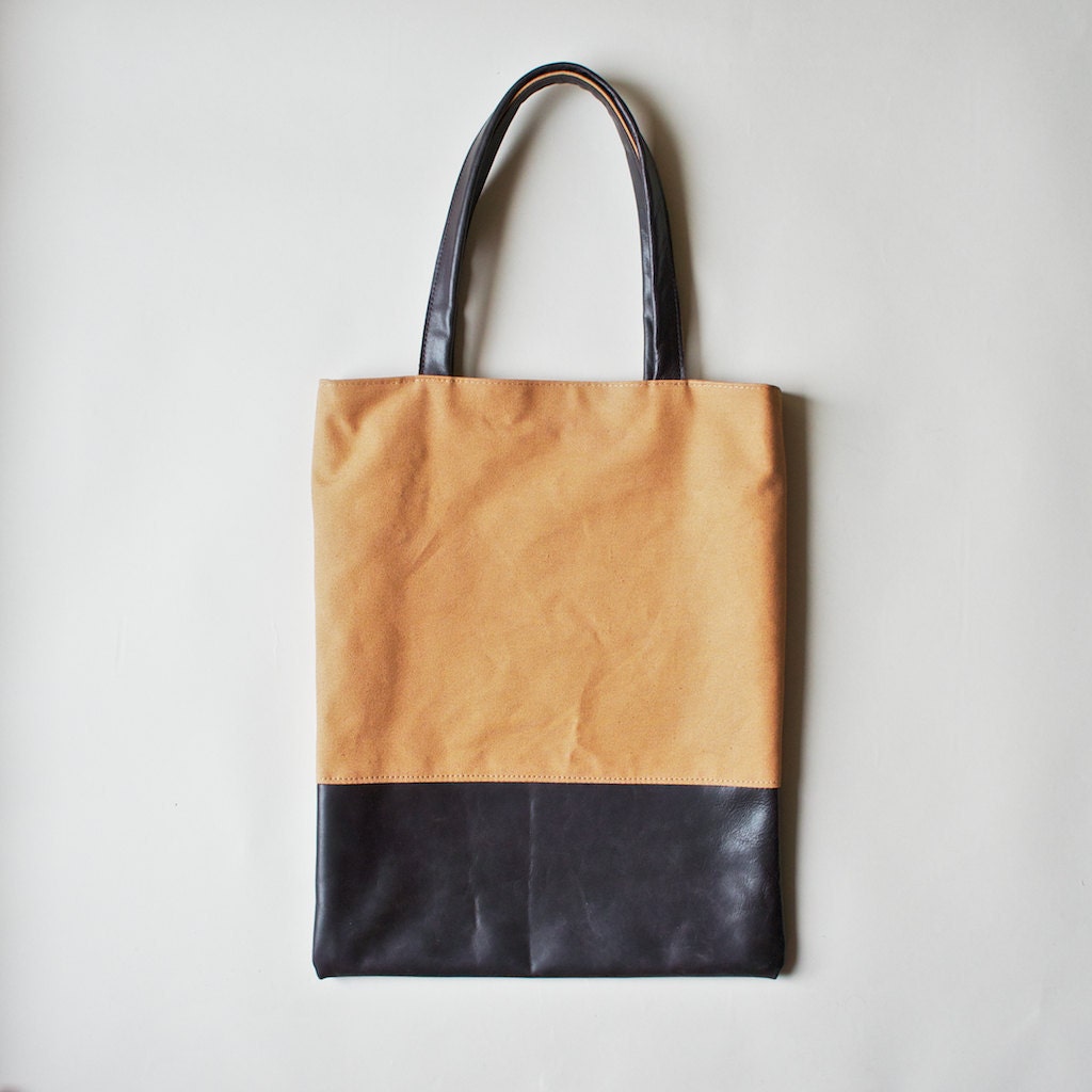 Organic Canvas Tote with Leather Straps - Cinnamon Portfolio