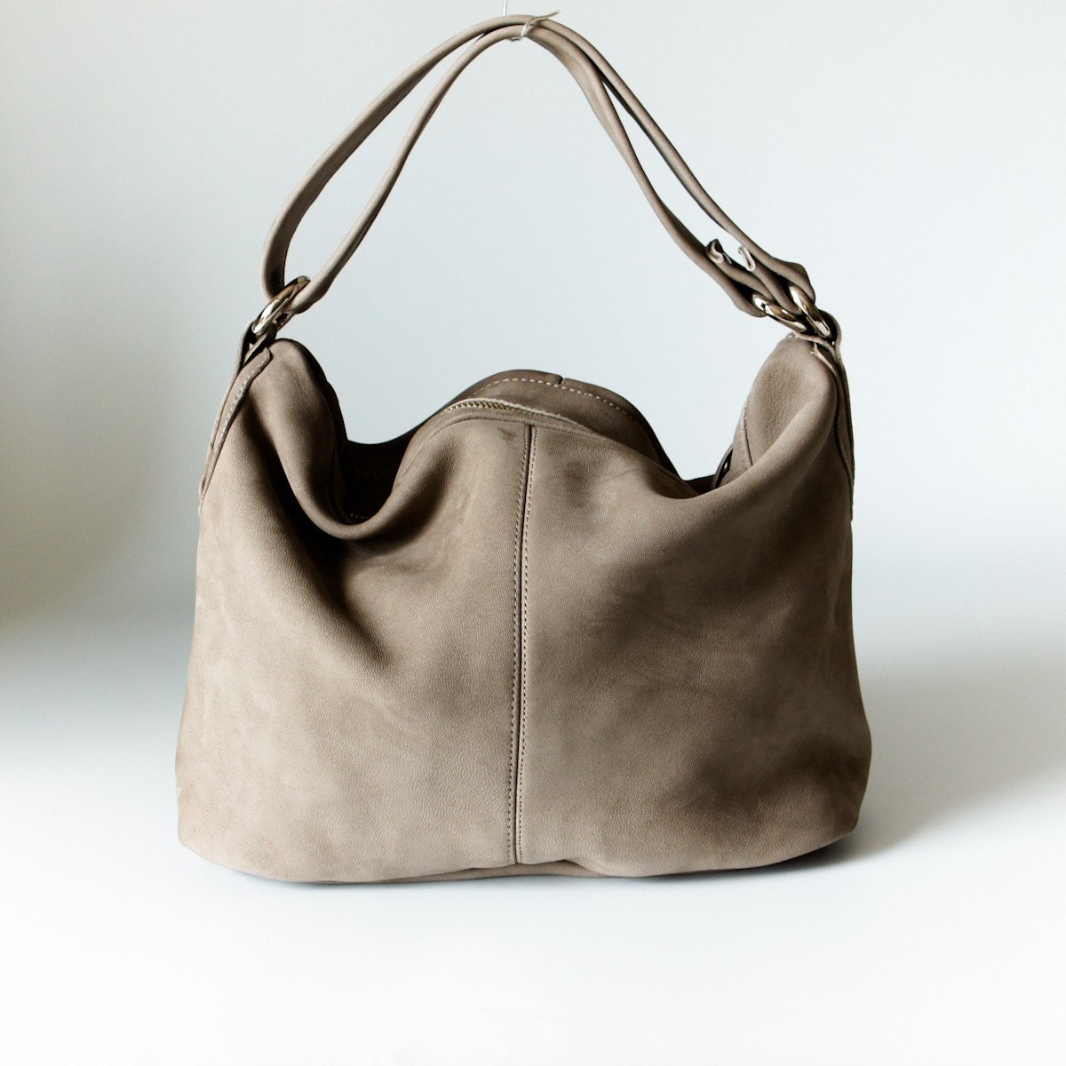 Lambskin Slouch Handbag in Buttery Soft Light Taupe by ribandhull
