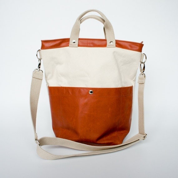 Technical Tote - Organic Canvas and Sienna Brown Leather