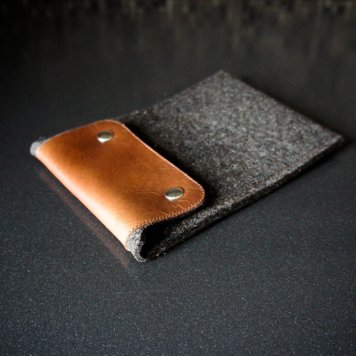 Kindle Sleeve -Truffle Brown Wool Felt and Brown Leather - Handmade Reader Sleeves by Ribandhull on Etsy