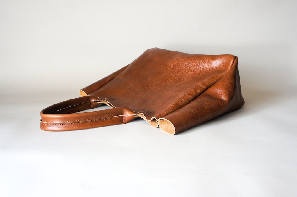 Brown Leather Bag - Heirloom Tote - Cognac Brown Vegetable Tanned Leather