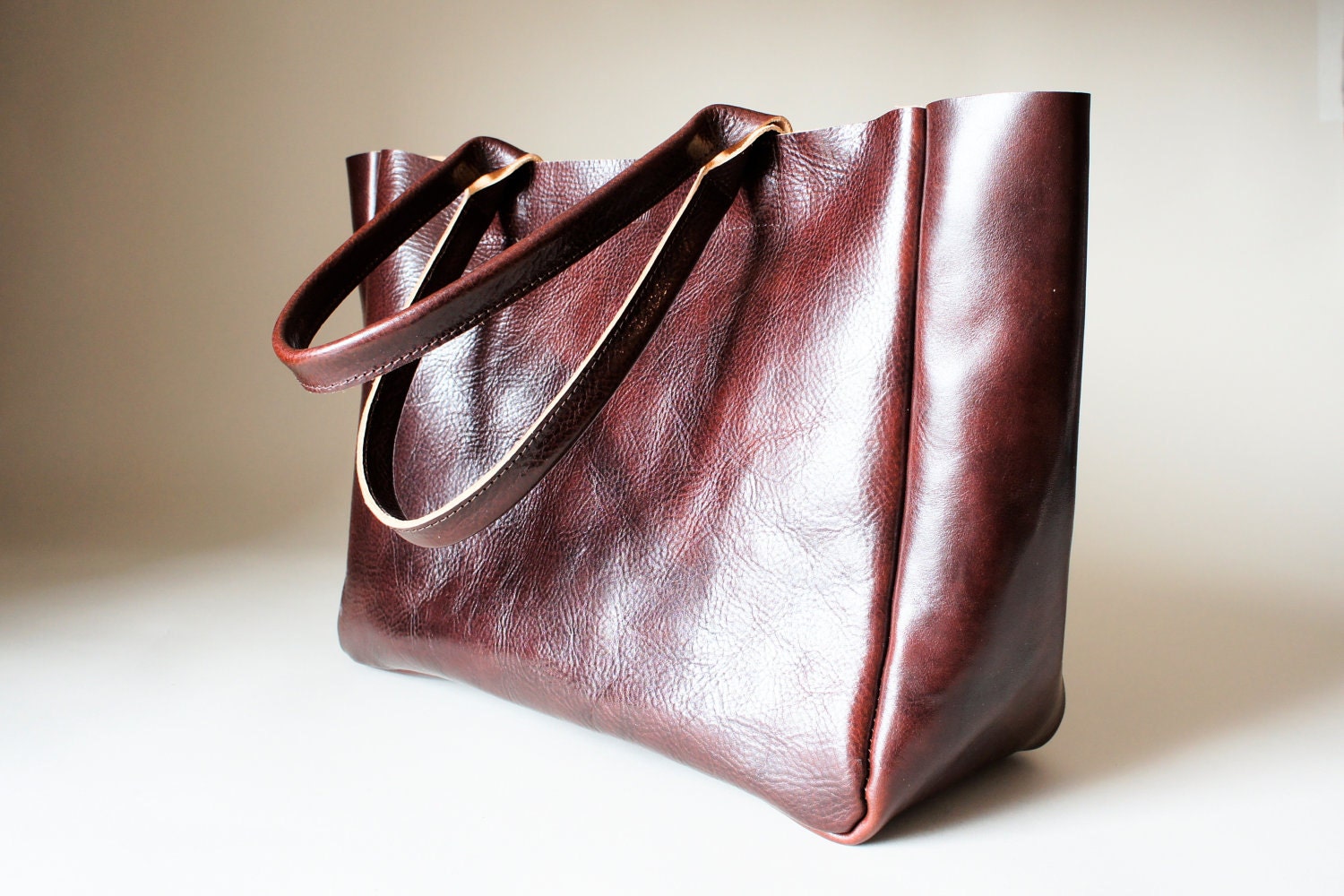Dark Brown Leather  Bag - Heirloom Tote - Oxblood Brown Vegetable Tanned Leather