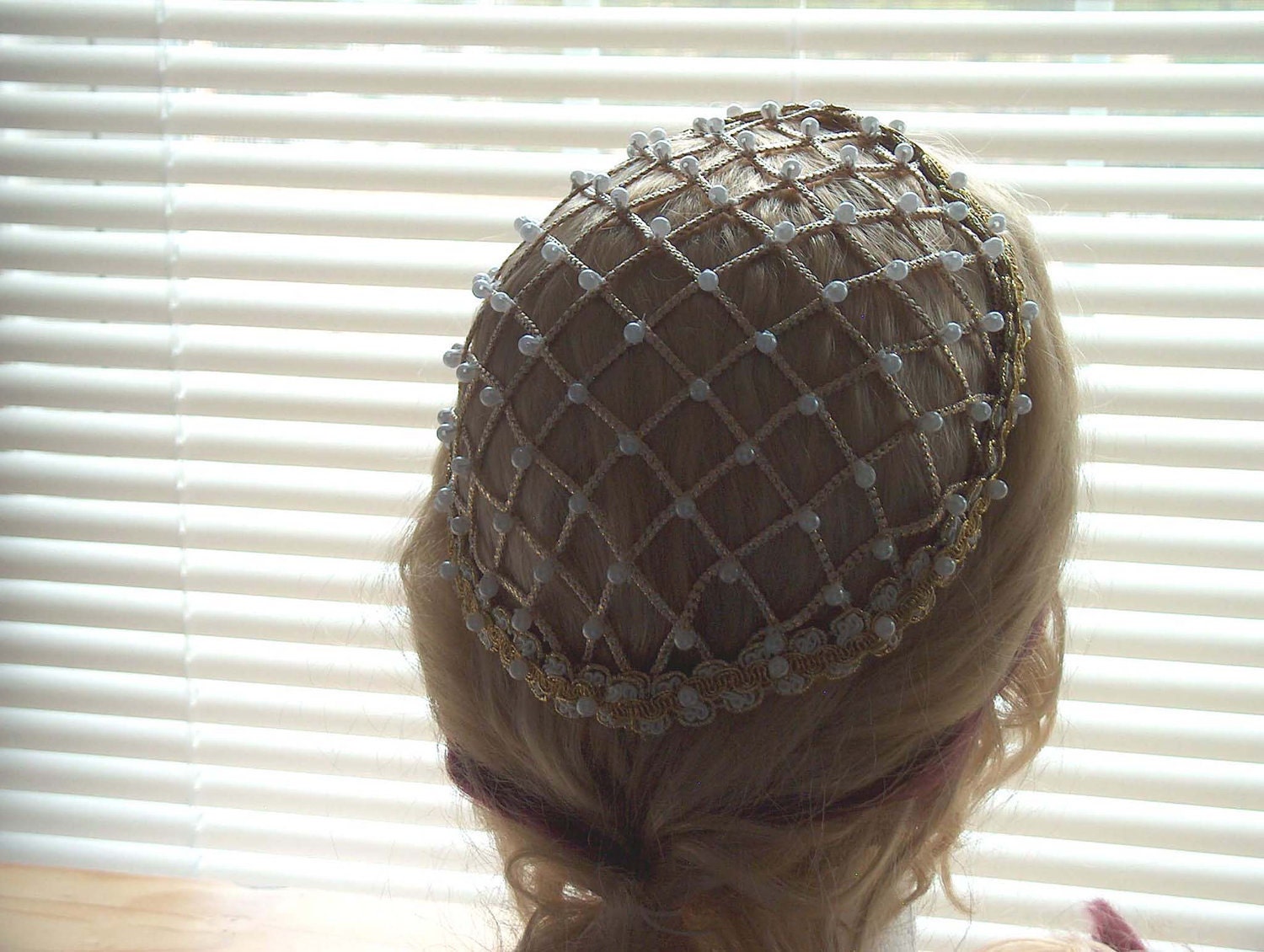 The Princess Bride Renaissance Corded Champagne Gold Snood Cap, Wedding, Romeo and Juliet, Costume