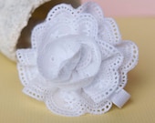 White Eyelet Lace Flower Hair Clip- Ruffles and Frills- Cute with Blue Jeans