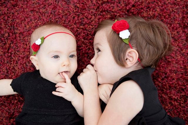 Red and White Felt Flower Headbands for Big and Little Sister- Coordinate for Holiday Pictures - MyLittlePixies